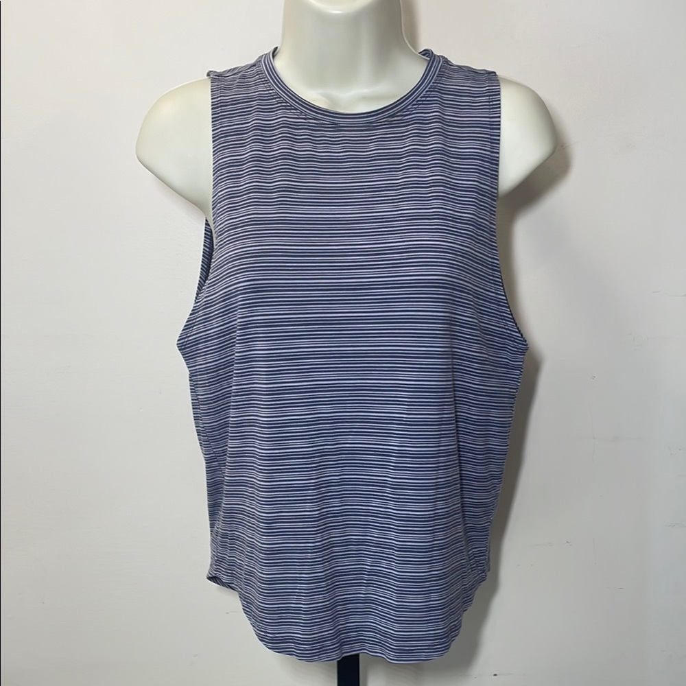 Athleta Blue Striped Muscle Tee